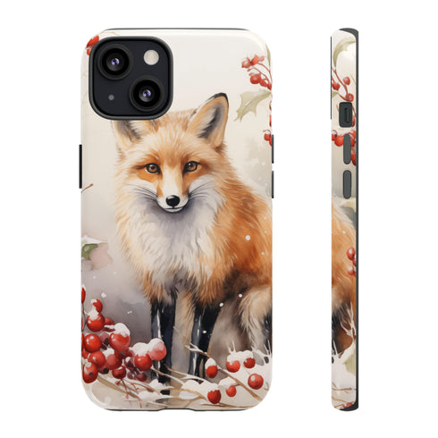 Christmas Fox in a Wreath of Red Berries - Impact Resistant Phone Case iPhone 13 Glossy